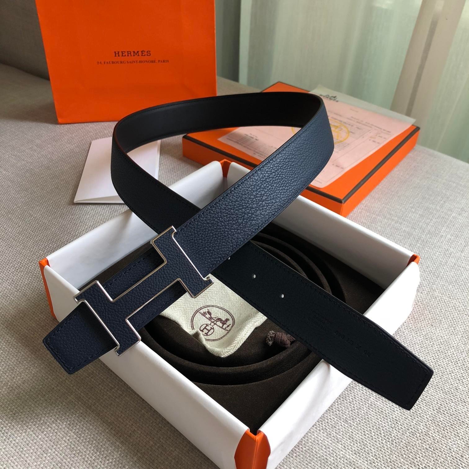 Hermes H Guillochee Belt Buckle & Reversible Strap Black Belt 380MM
