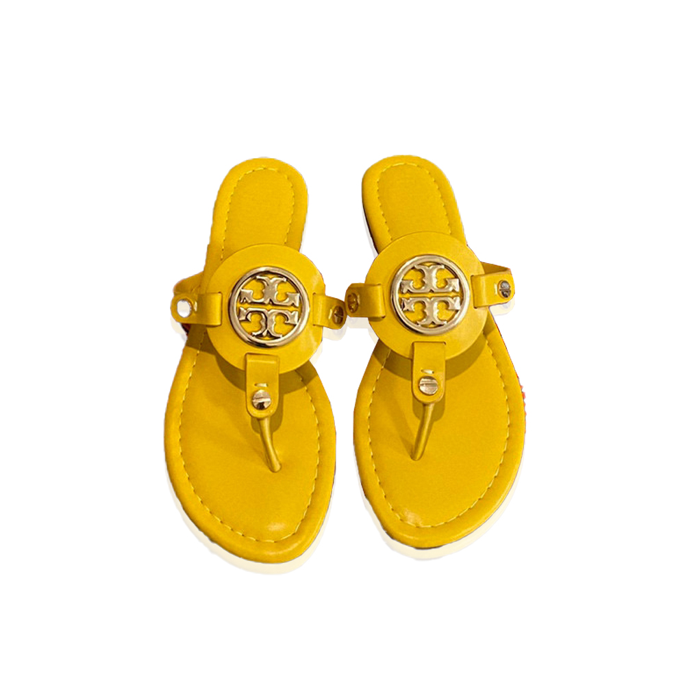 Tory Burch Leather Metal Logo Flip-flops Sandals Slide