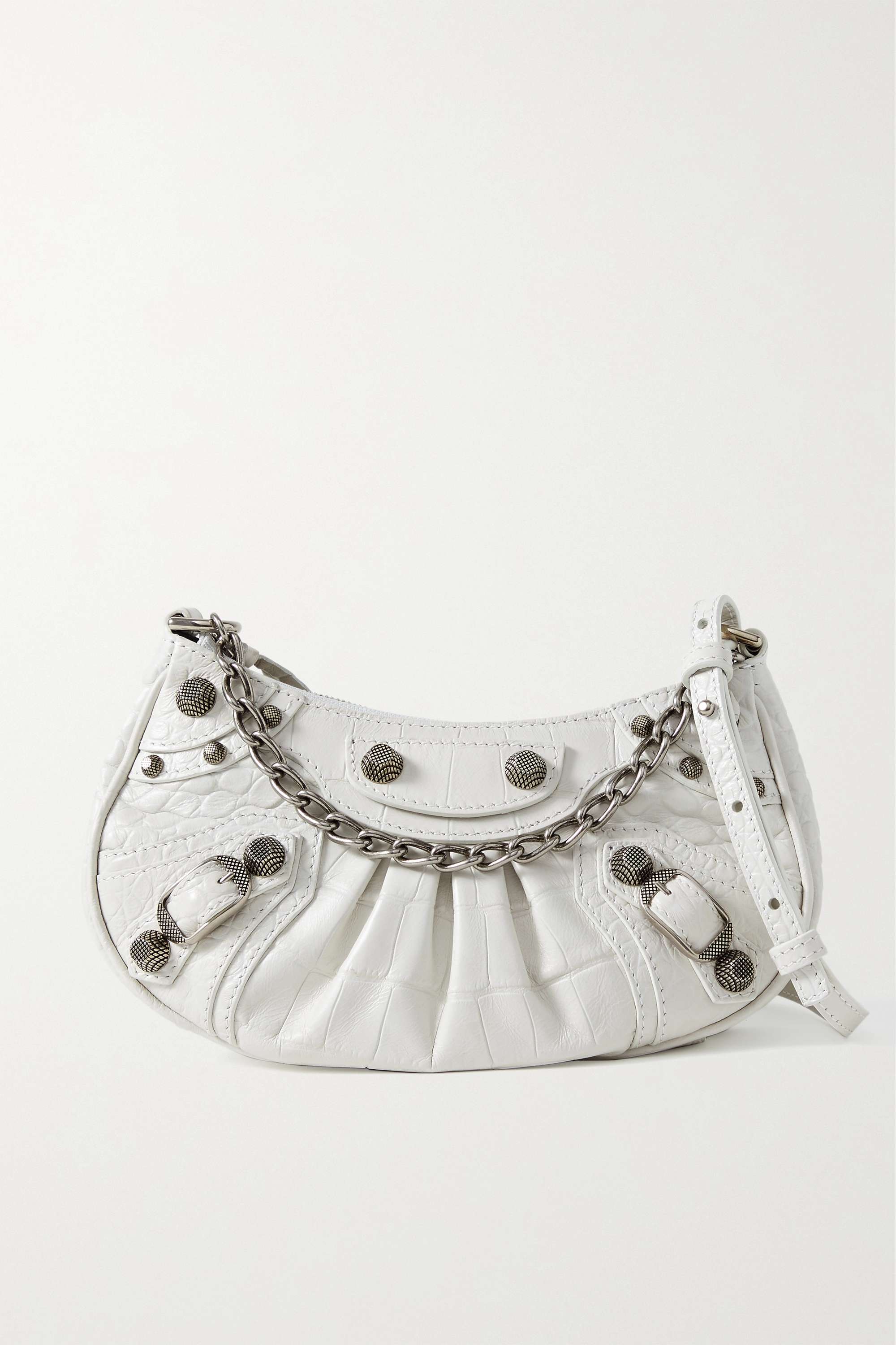 BALENCIAGA Le Cagole mini studded croc-effect leather shoulder bag white