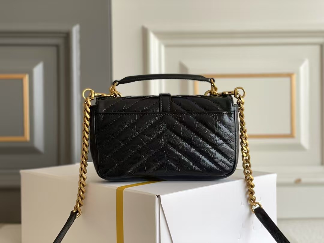 Saint Laurent YSL college mini chain bag in shiny cracked leather