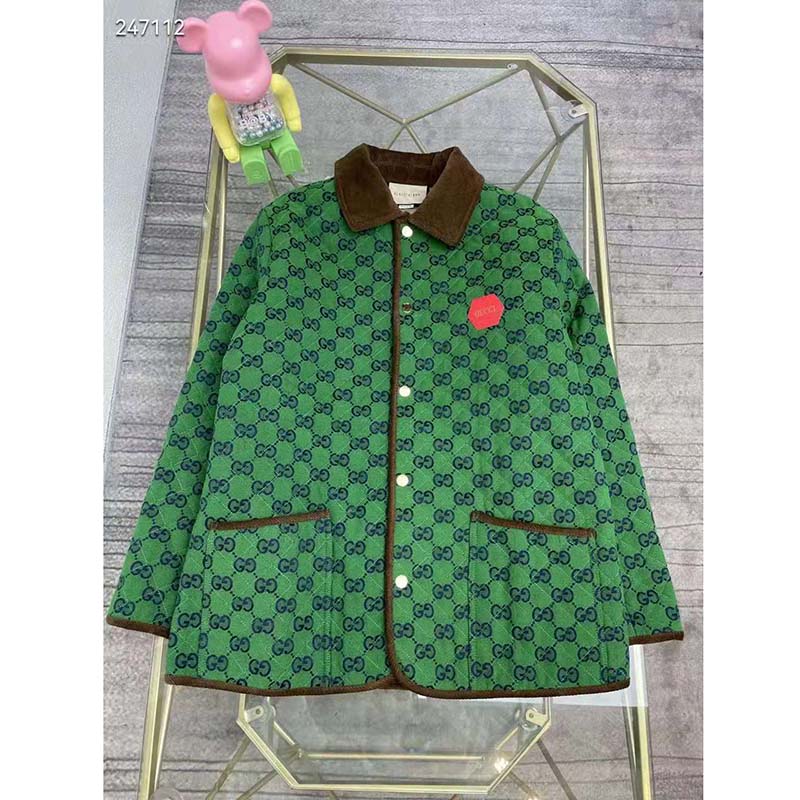 Gucci Men Gucci 100 Quilted GG Jacket Green Blue Quilted GG Canvas