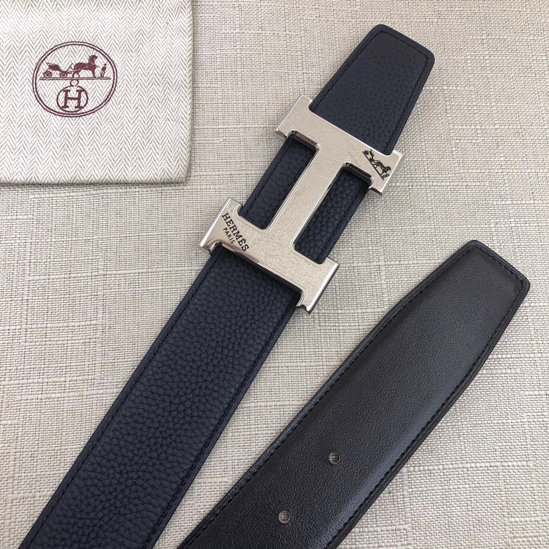 Hermes H Belt Buckle & Reversible Blue Belt 380MM