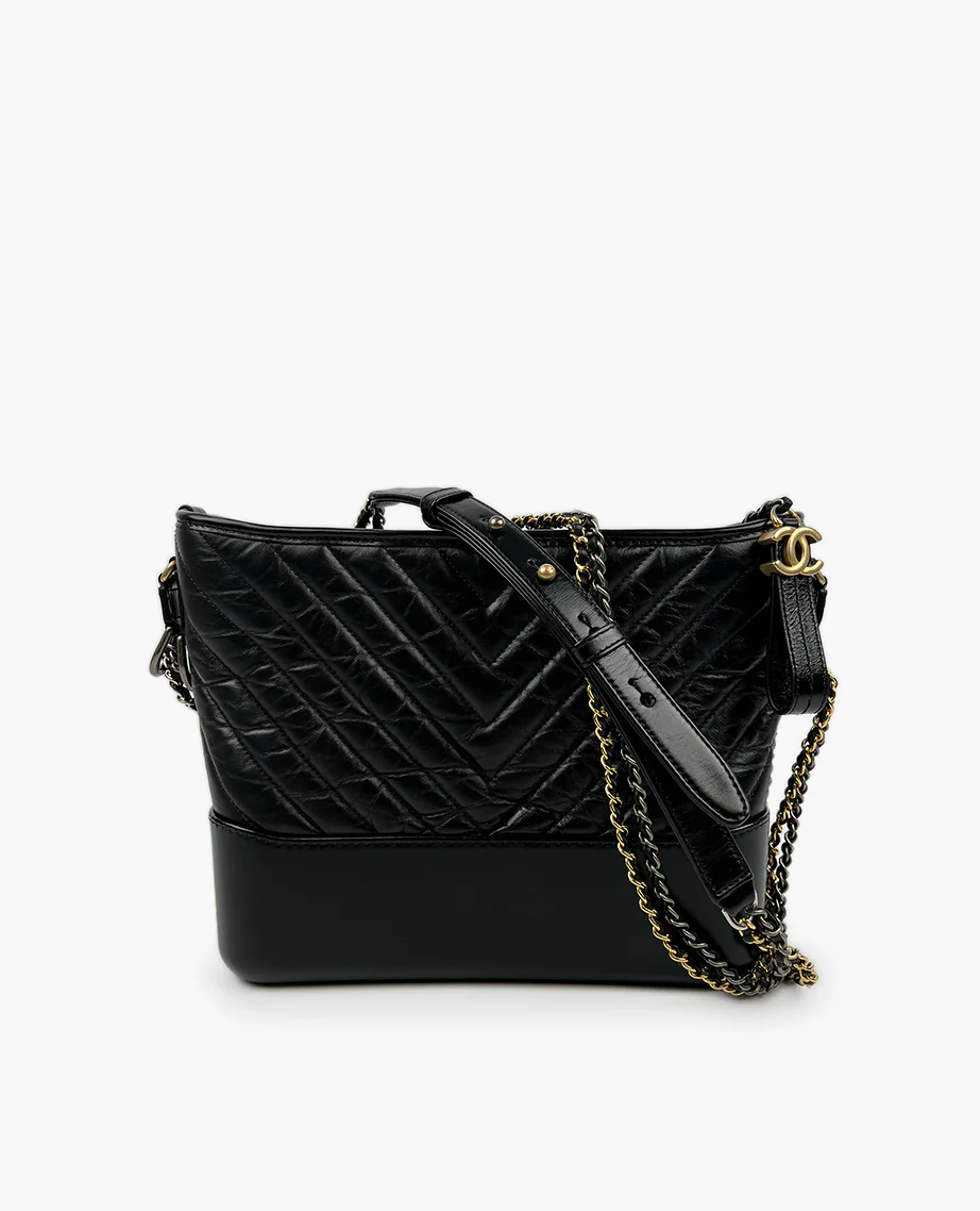 Chanel Gabrielle Medium Hobo Bag Black Chevron