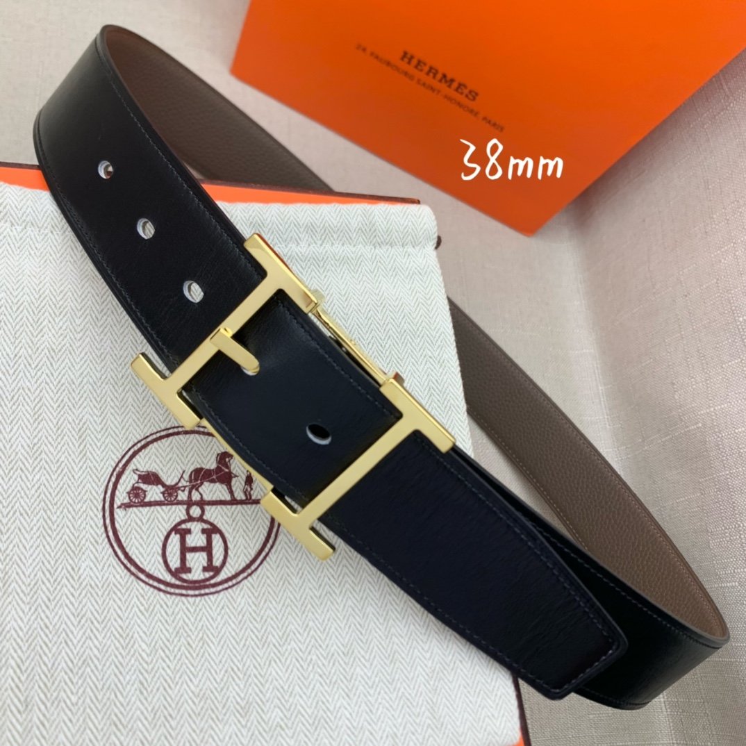 Hermes H Belt Buckle & Reversible Black Belt 380MM
