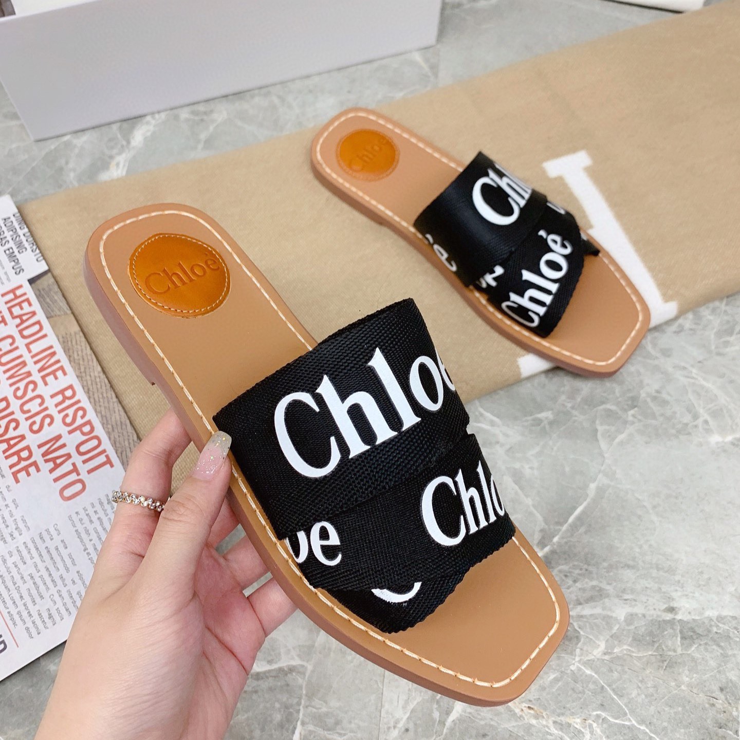 Chloe Woody Flat Mule Slide Sandals