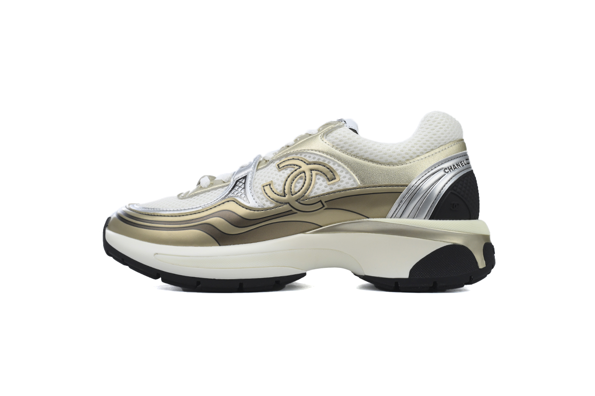 Chanel Fabric Laminated Low Top Sneakers Rose Gold