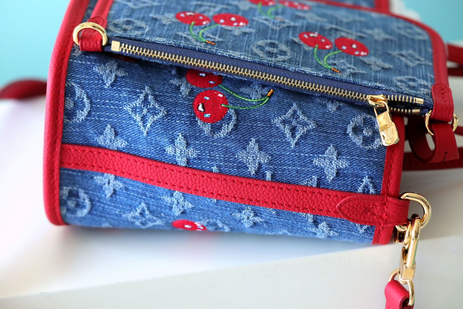 Louis Vuitton New Denim Cherry Embroidered Tote Bag M14997