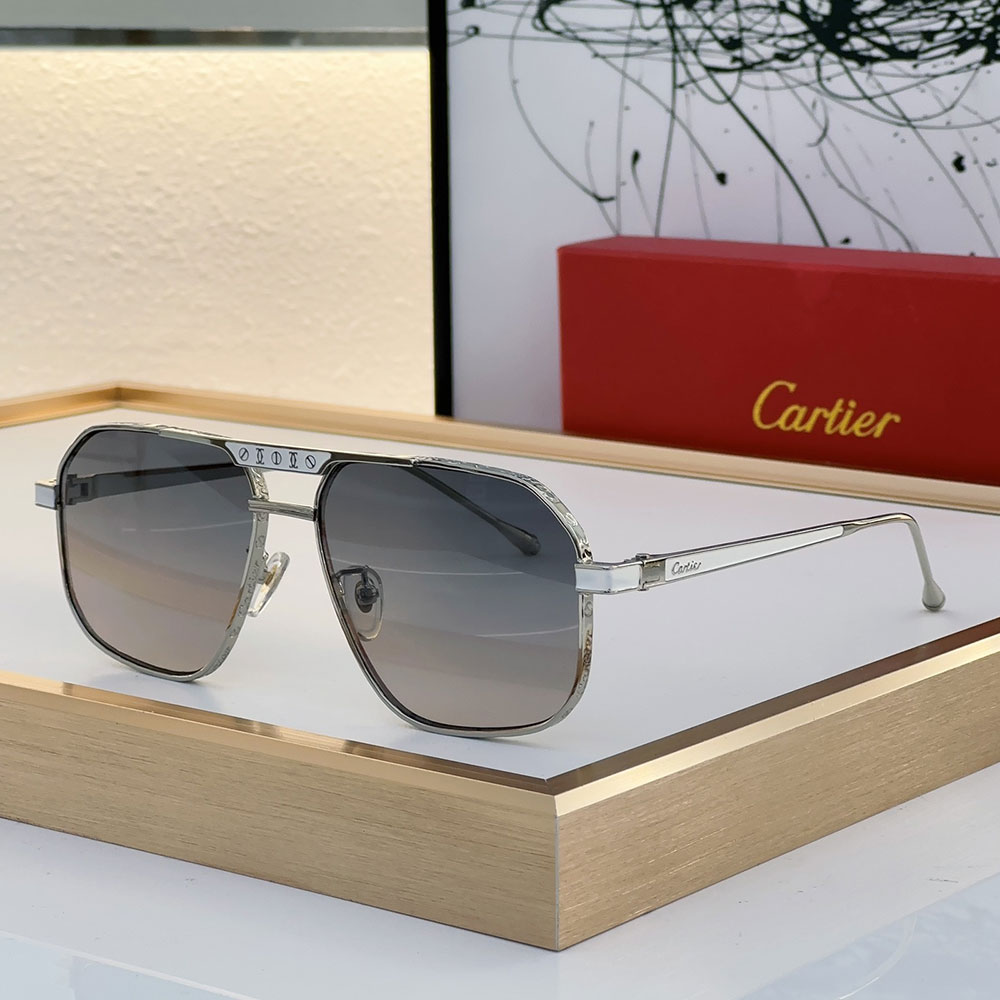 Cartier Metal Mirror Leg Logo Sunglasses Top quality