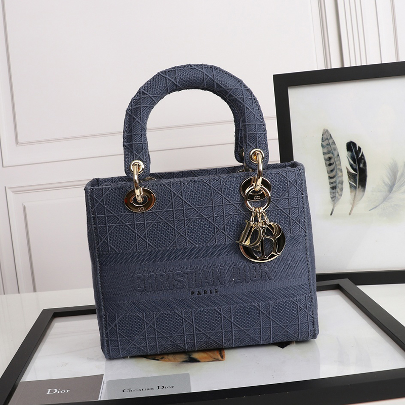 Dior The LADY D-LITE Bag Dark Denim Blue Cannage Embroidery M0565OREY_M61E AAA Quality