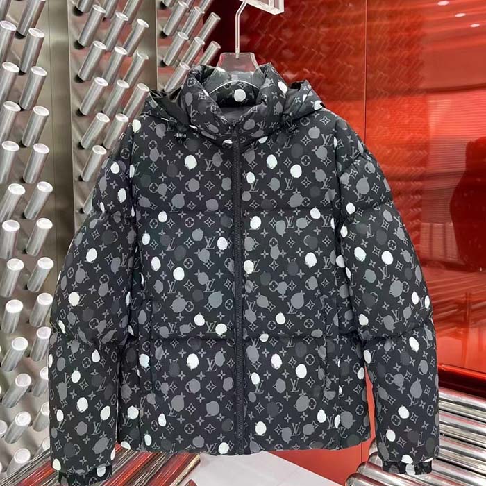 Louis Vuitton Women LV x YK Monogram Painted Dots Down Blouson Regenerated Nylon Grey Oversize Fit