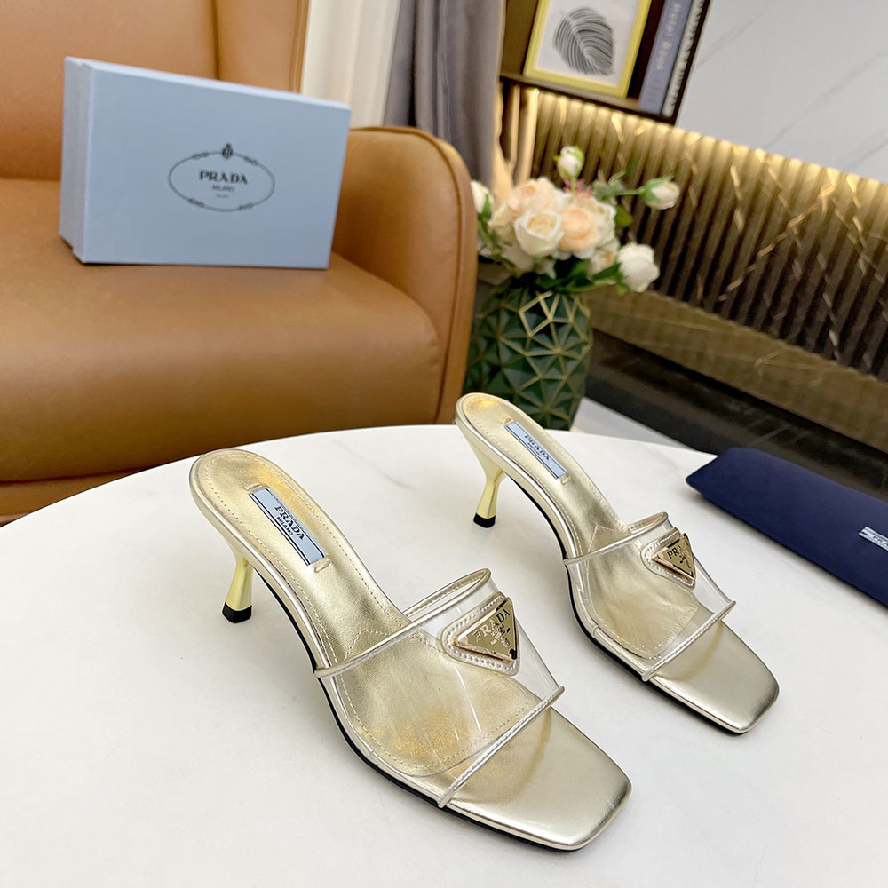 Prada Leather Heel Sandals Slide Sandal