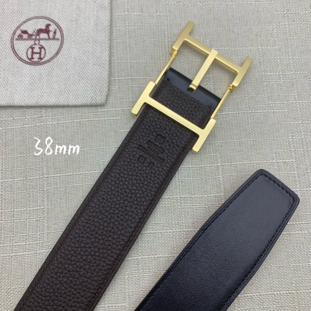 Hermes H Belt Buckle & Reversible Black Belt 380MM