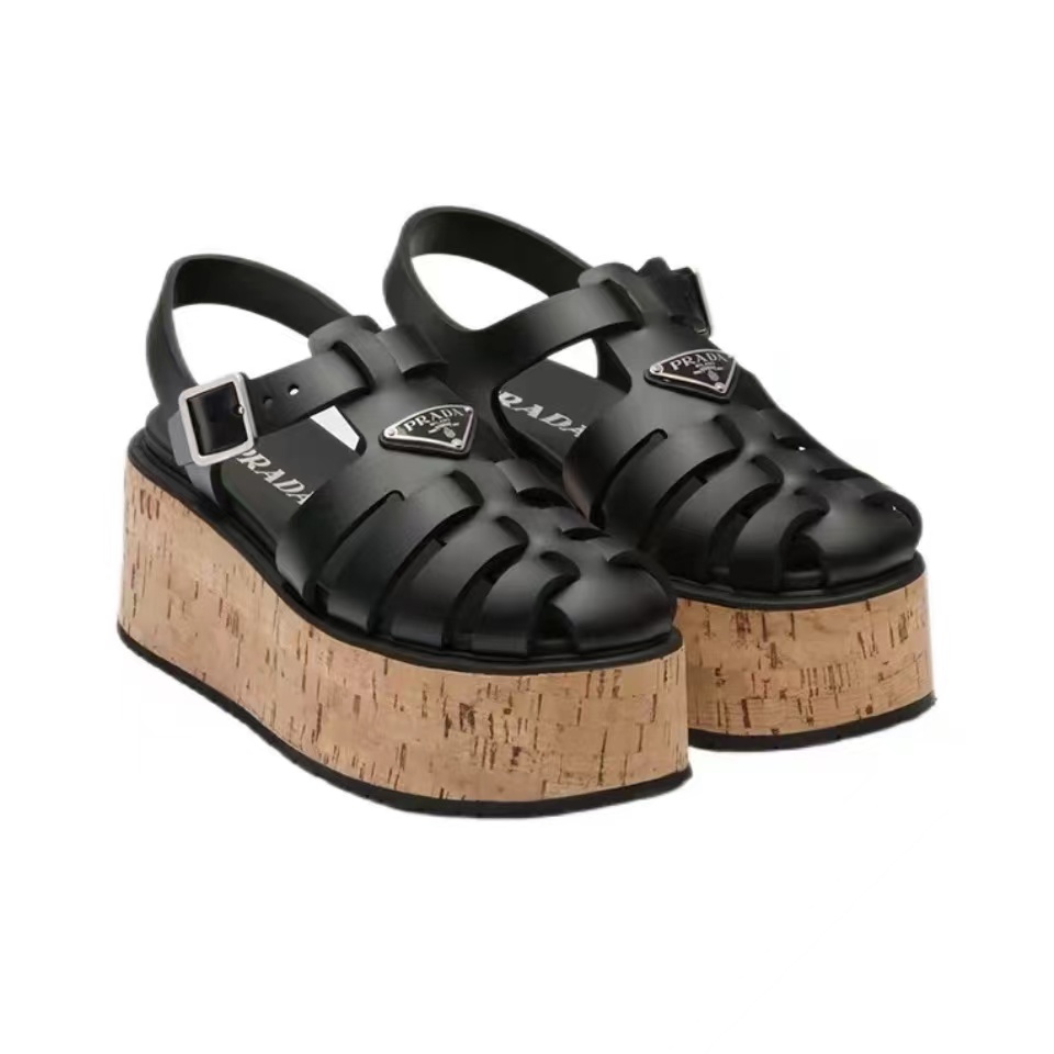 Prada Rubber Wedge With Thick Sole Sandals Slide