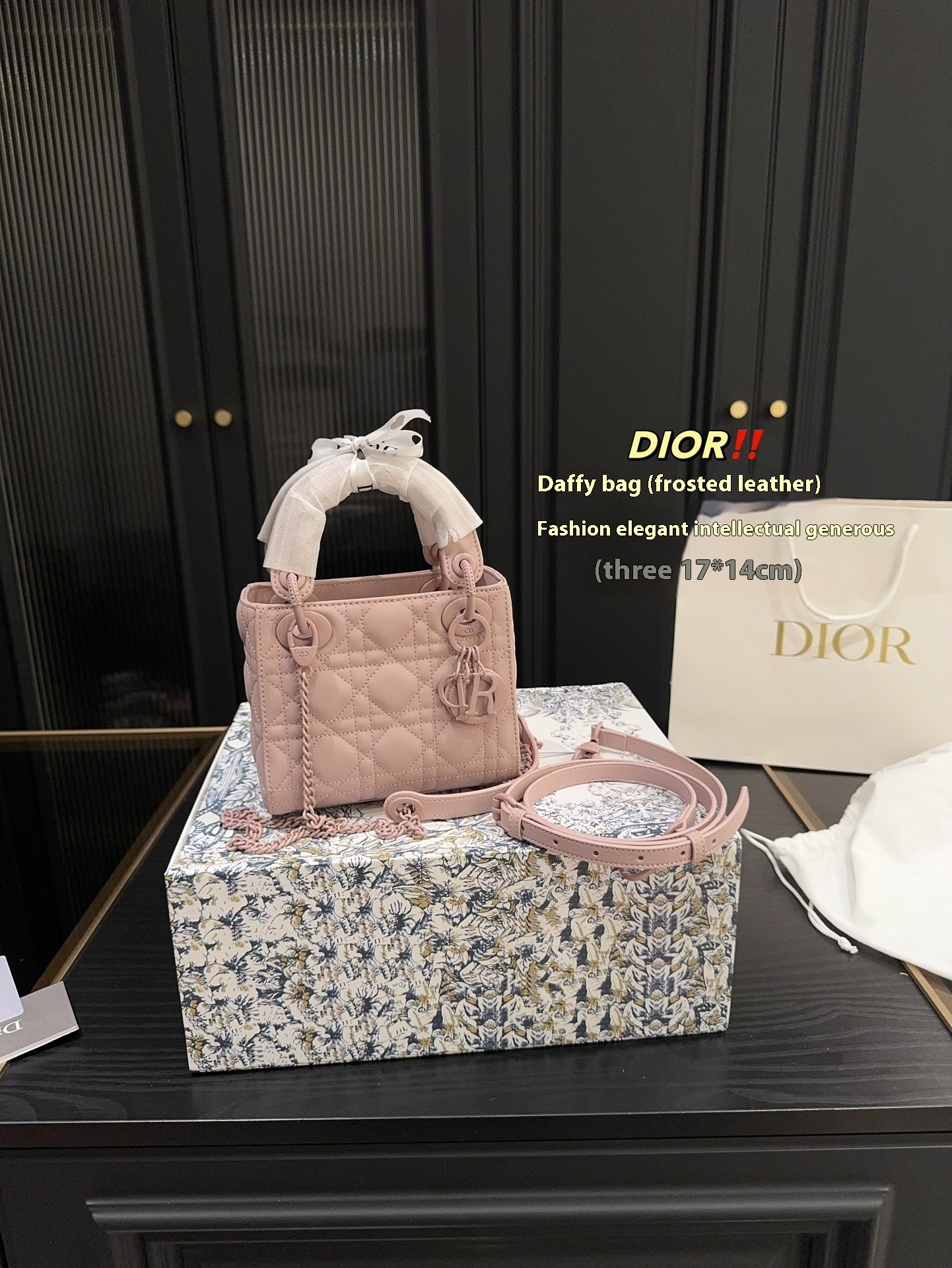 Dior pink frosted leather bag