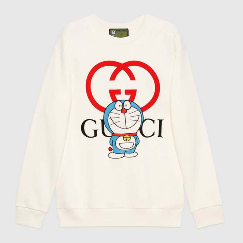 Gucci Men Doraemon x Gucci Cotton Sweatshirt Crewneck Oversized Fit-White