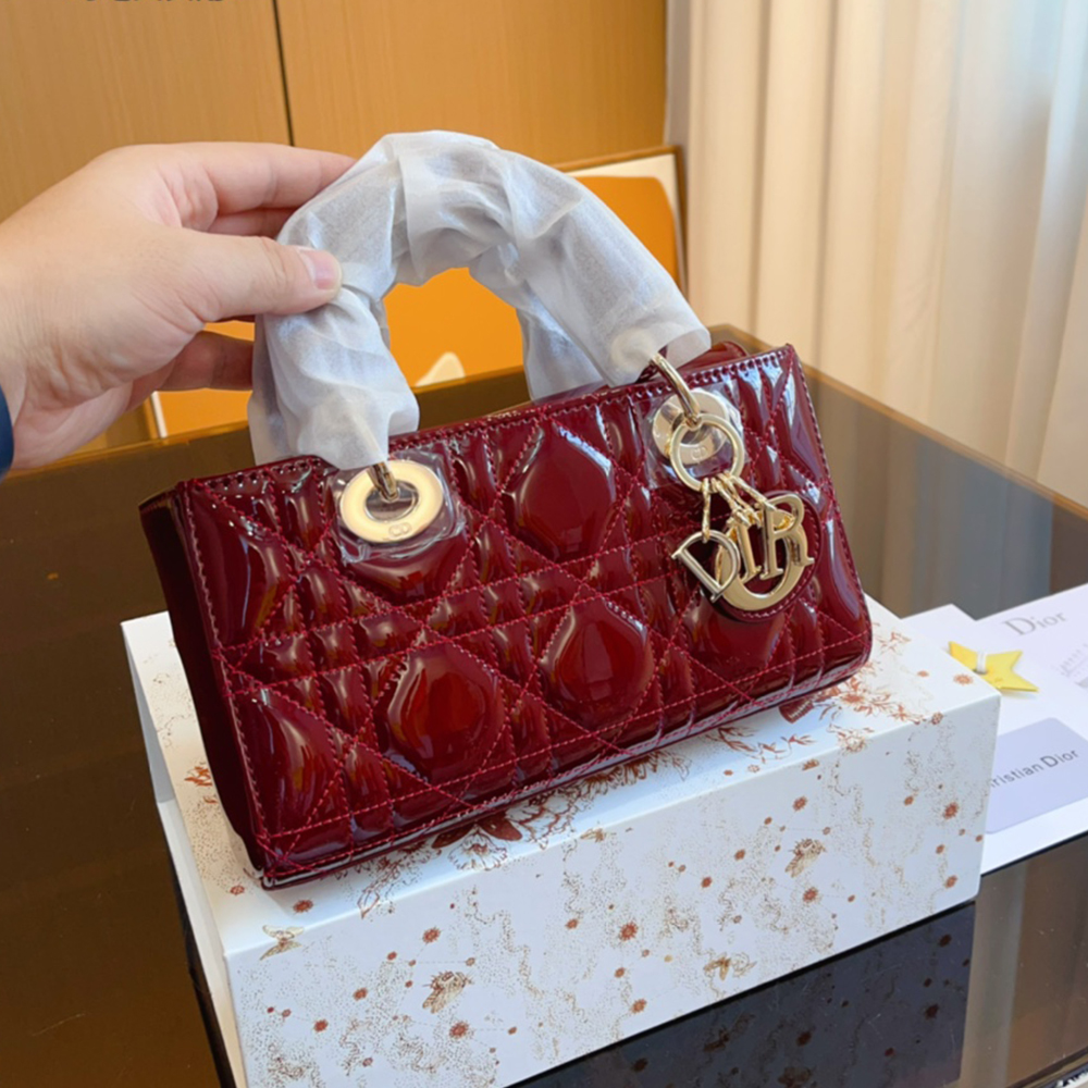 Dior Small LADY D-JOY Handbag Cherry Red