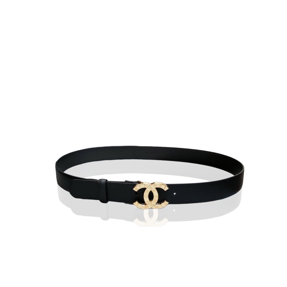 Chanel Belt With Double C Buckle Black With Full Gold Toned Hardware Women Belt 30MM