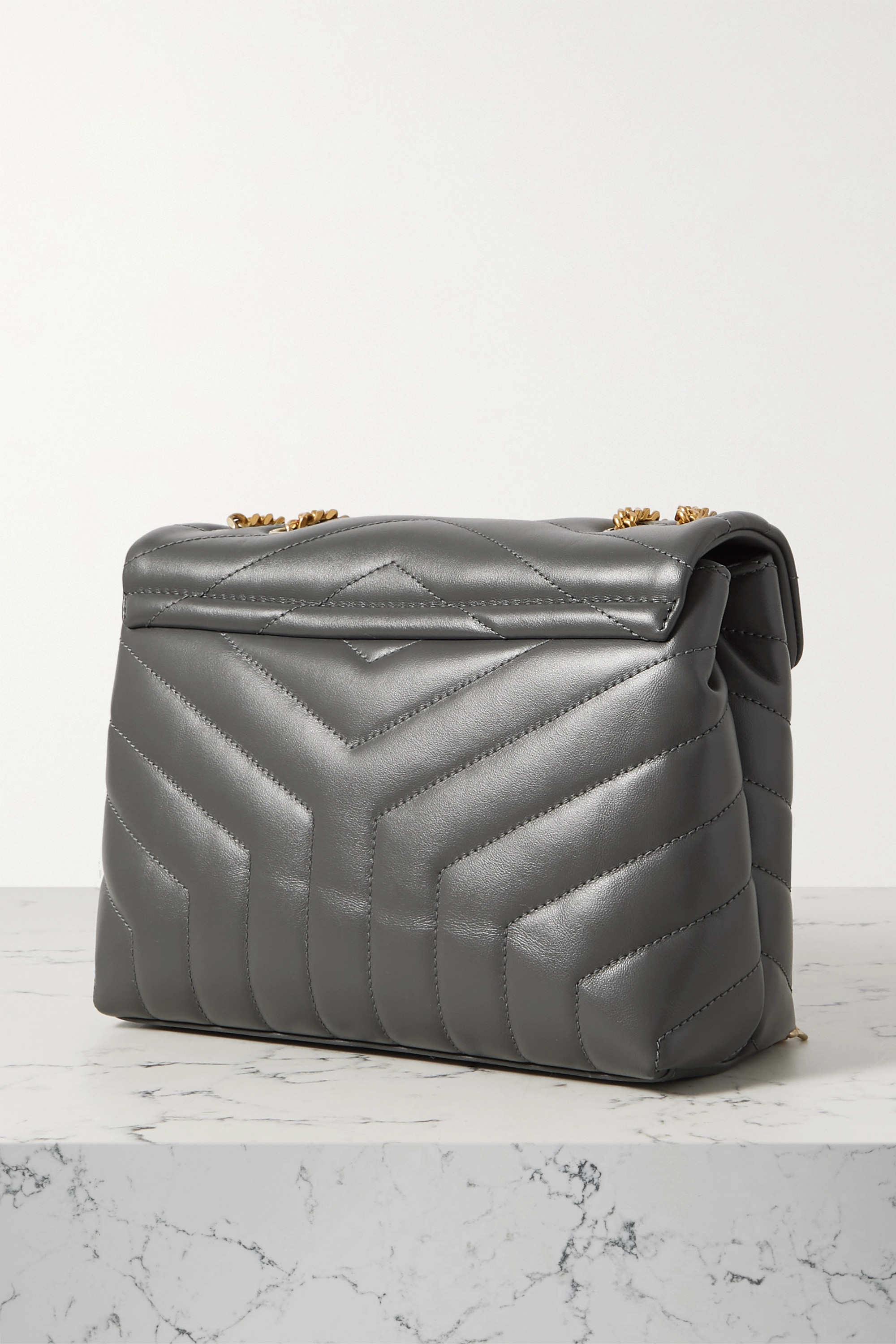 SAINT LAURENT Loulou small quilted leather shoulder bag grey