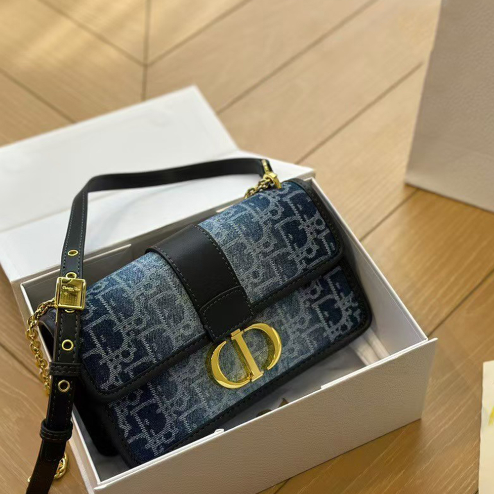 DIOR Oblique 30 Montaigne Flap Denim Bag