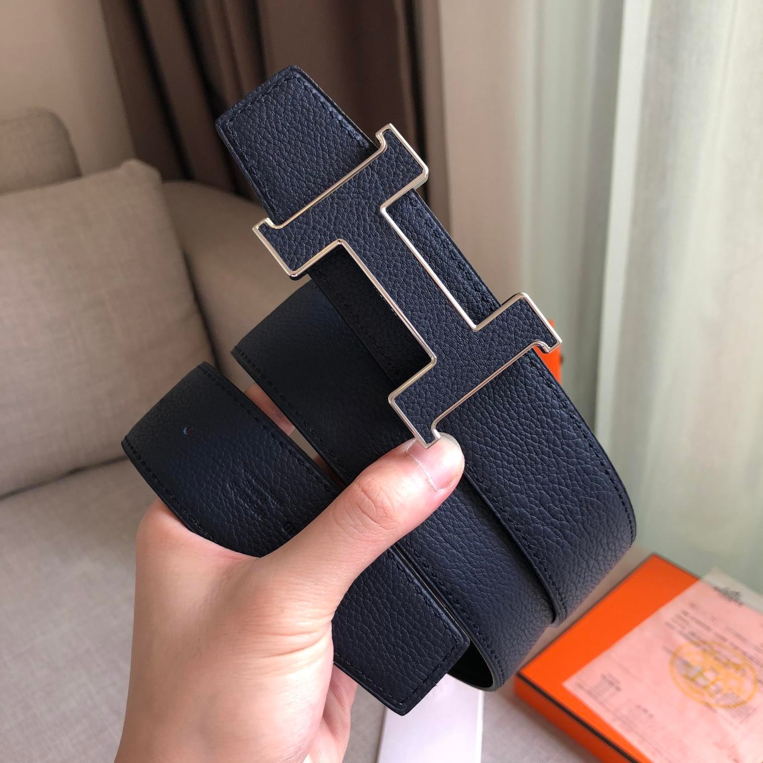 Hermes H Guillochee Belt Buckle & Reversible Strap Black Belt 380MM