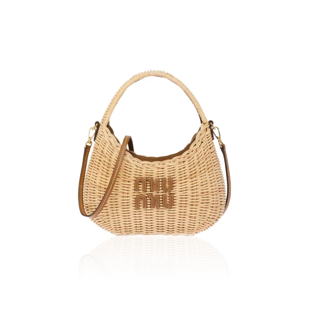 MIU MIU Hobo Woven Wicker Shoulder Bag Crossbody Bag
