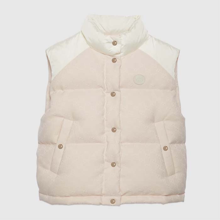 Gucci Men GG Cotton Canvas Padded Vest Pink Lined High Neck Sleeveless Two Side Pockets