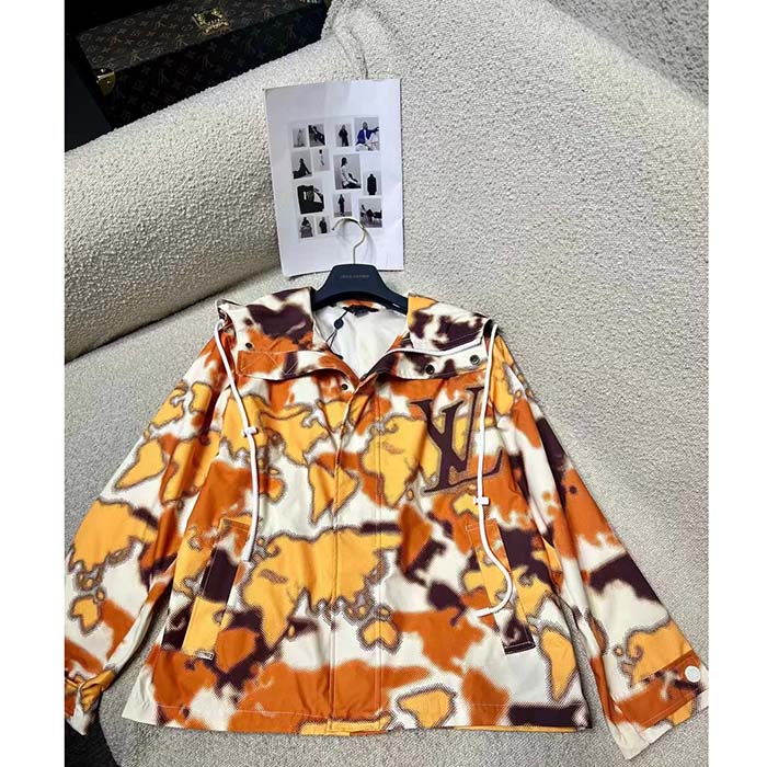 Louis Vuitton Men Cotton Hooded Blouson Regular Fit LV Mappamundi Signature Printed All Over