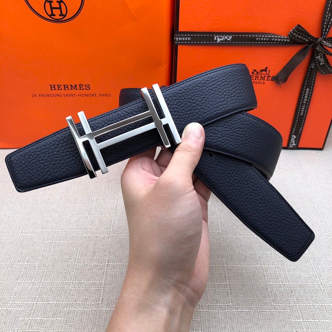 Hermes H Belt Buckle & Reversible Black Belt 380MM