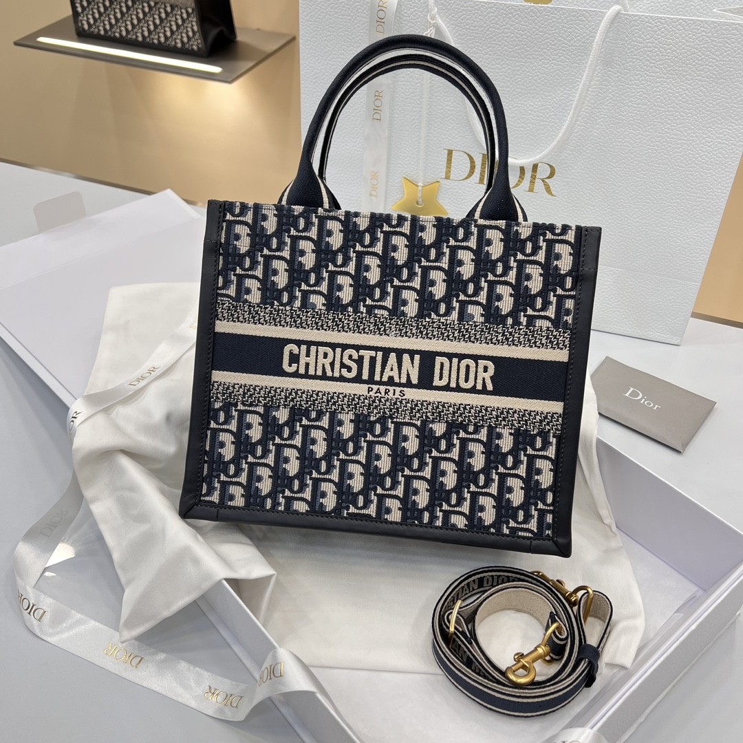 Dior Small Oblique Print Embroidered Wagyu Leather Book Tote
