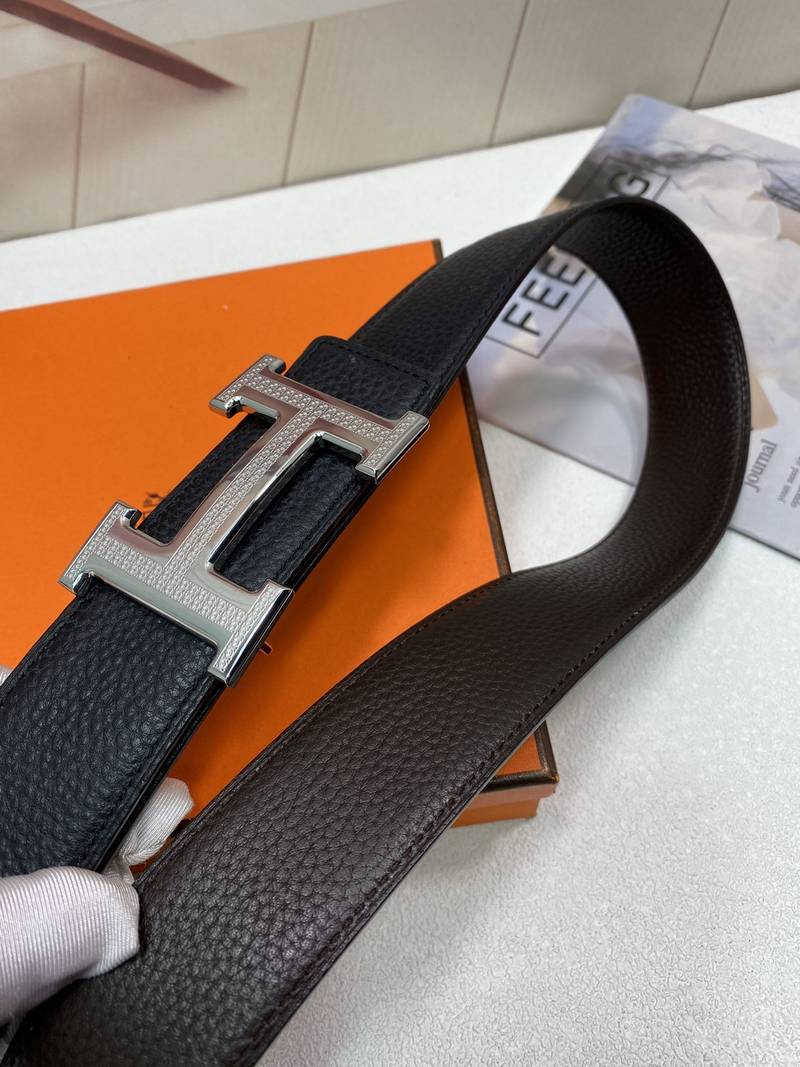 Hermes H Striee Belt Buckle & Reversible Black Belt 380MM