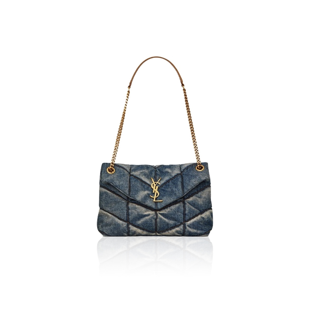 SAINT LAURENT Loulou Puffer Denim Leather Bag