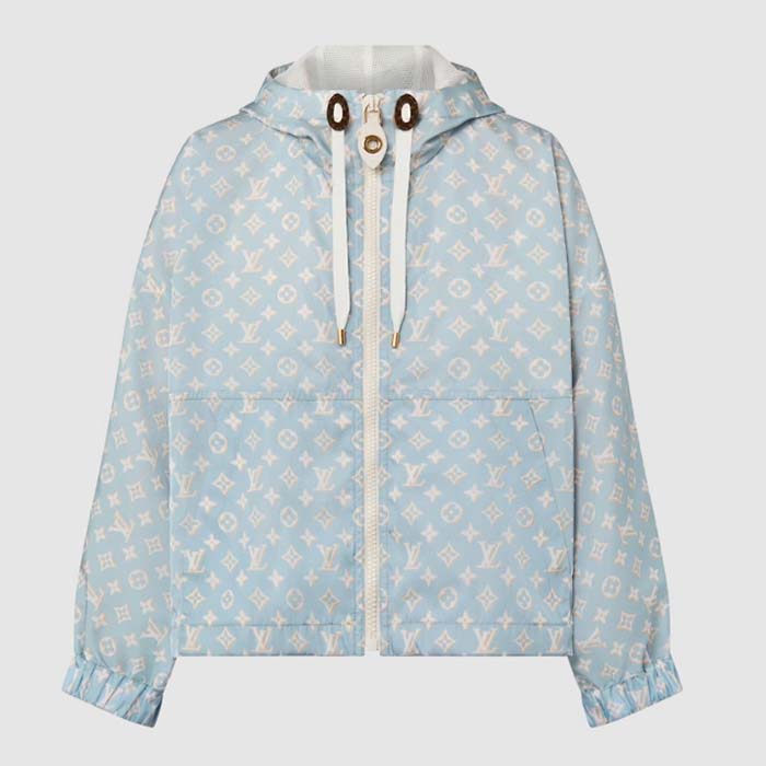 Louis Vuitton Men LV Shiny Monogram Short Parka Ice Blue Regular Fit