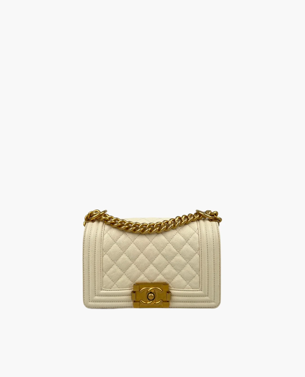 Chanel Small Boy Ivory Caviar GHW