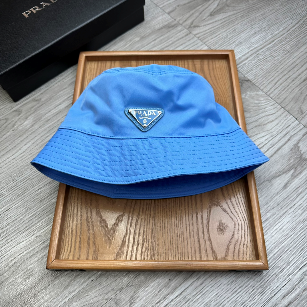 Prada Flat Top Classic Triangle Labeled Iron Fisherman's Hat Sunhat