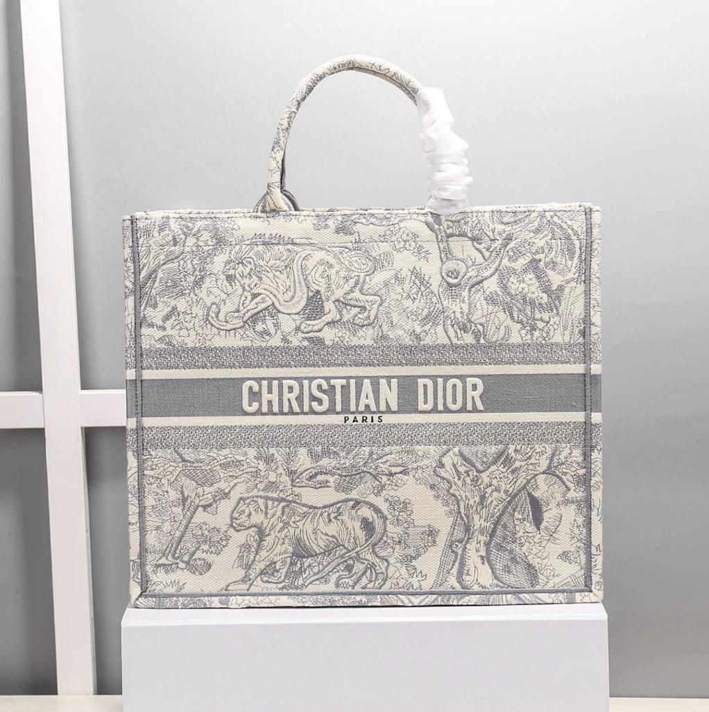 DIOR Large Gray Floral Tote Bag
