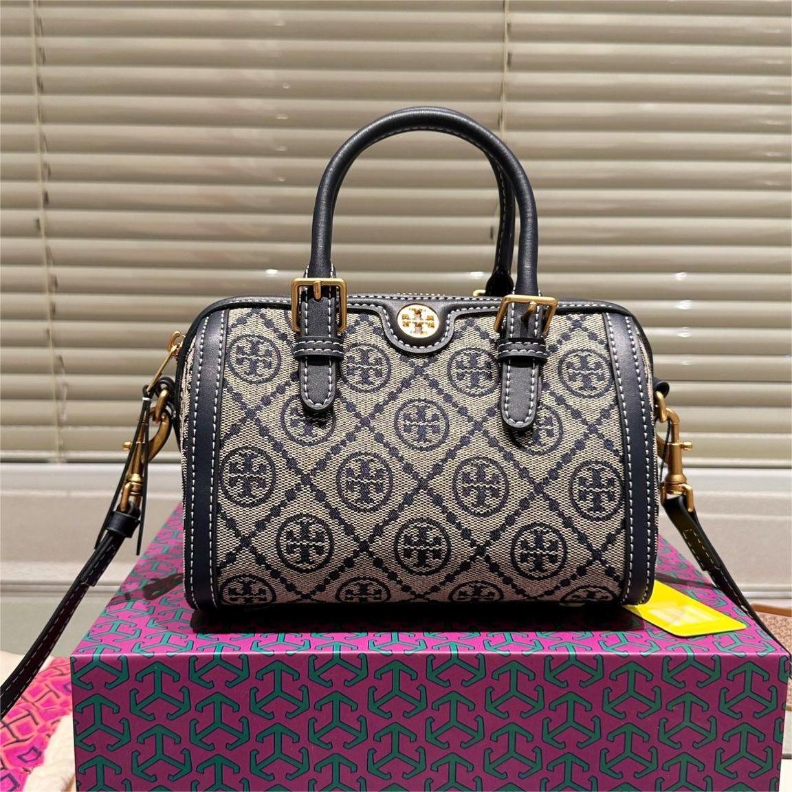 TORY BURCH Petite Barrel monogrammed canvas shoulder bag