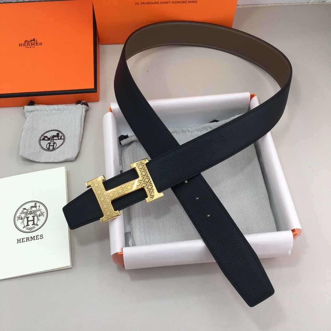 Hermes H Belt Buckle & Reversible Black Belt 380MM