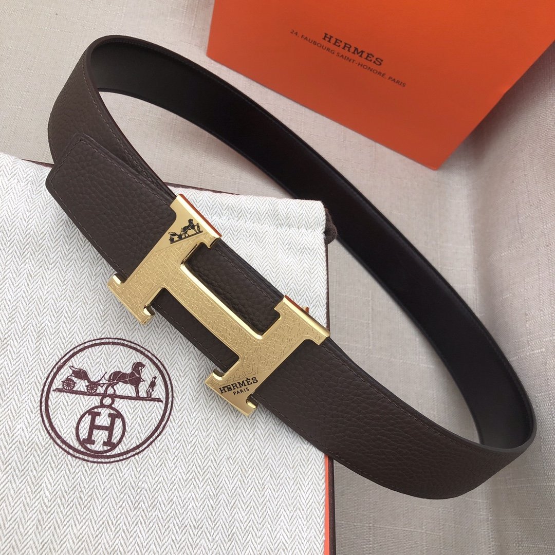 Hermes H Belt Buckle & Reversible Black Belt 380MM