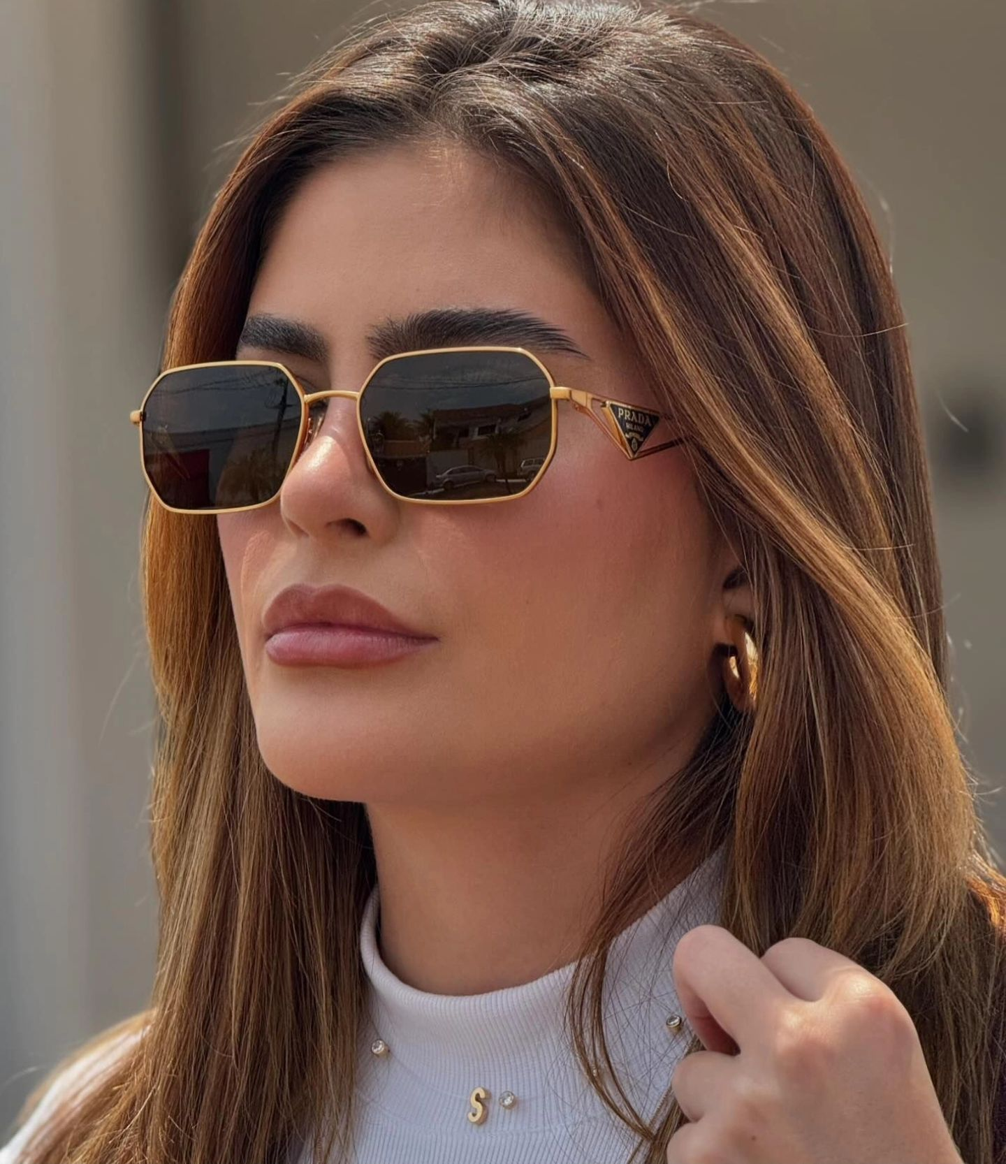 Prada logo square frame sunglasses