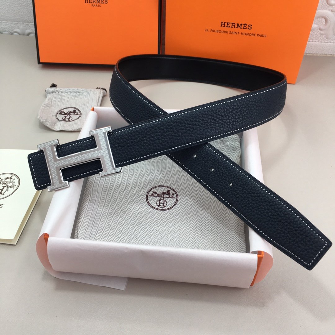 Hermes H Belt Buckle & Reversible Black Belt 380MM