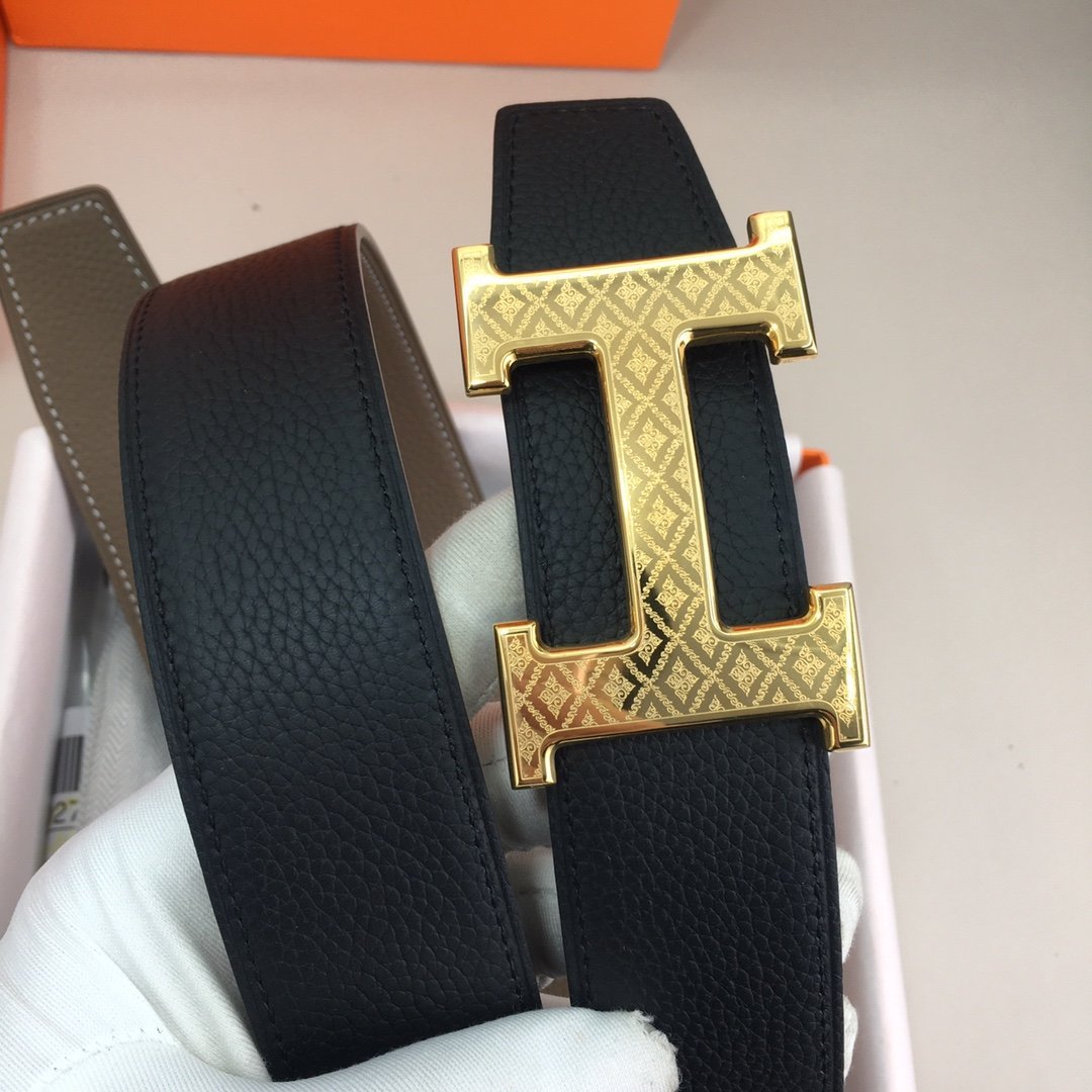 Hermes H Belt Buckle & Reversible Black Belt 380MM