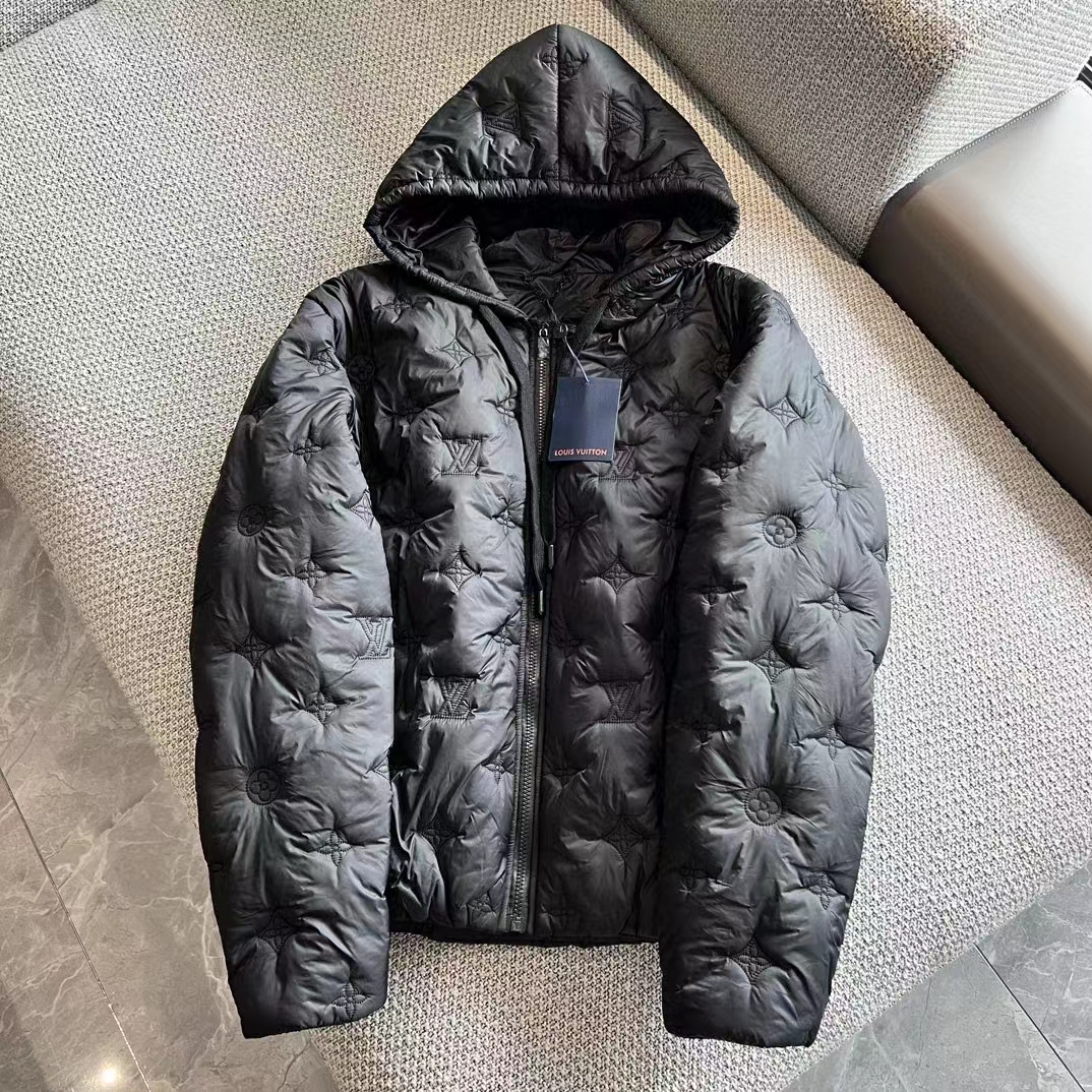 Louis Vuitton Men LV Monogram Quilted Hooded Blouson Regular Fit Allover Monogram Draw Cords Padded