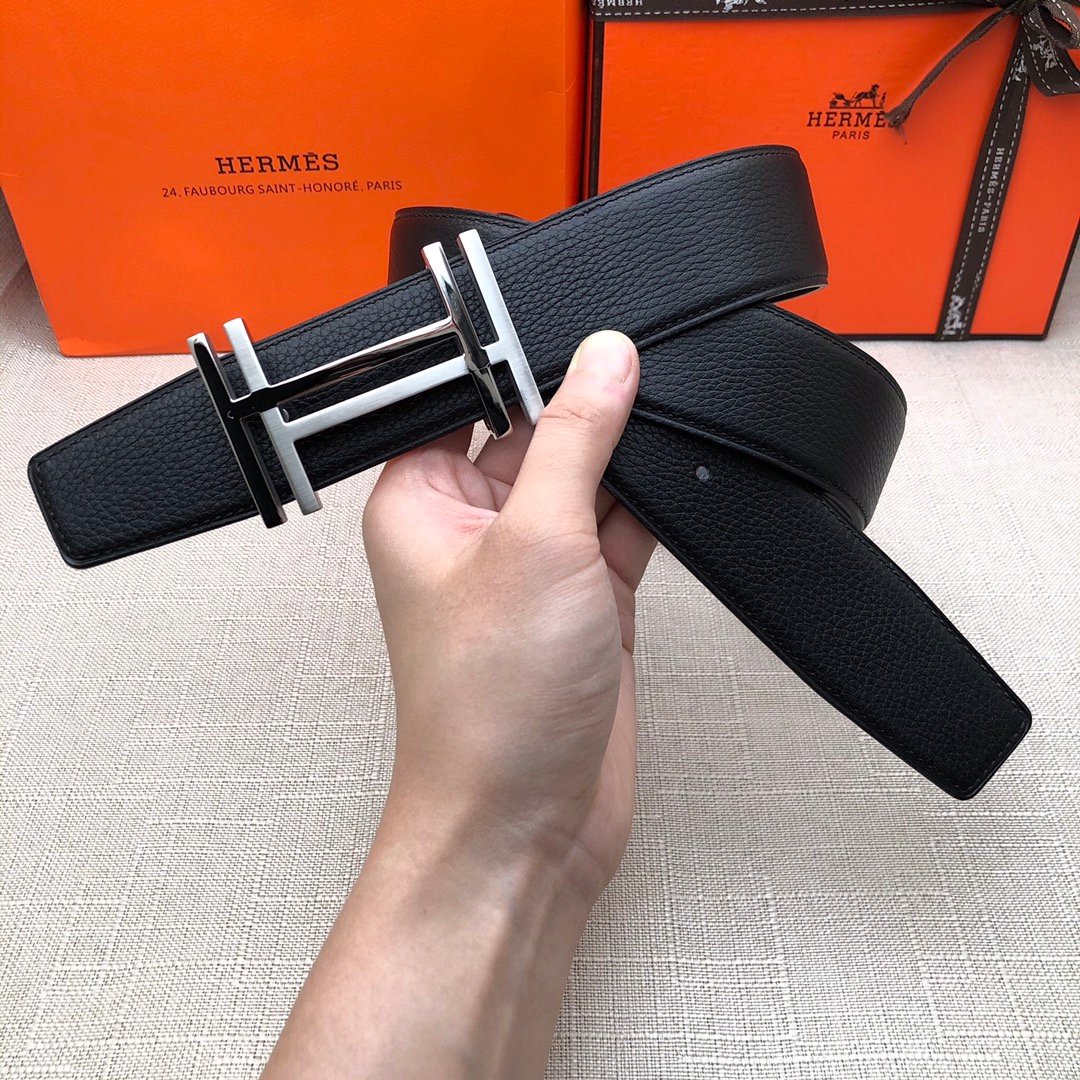 Hermes H Belt Buckle & Reversible Black Belt 380MM
