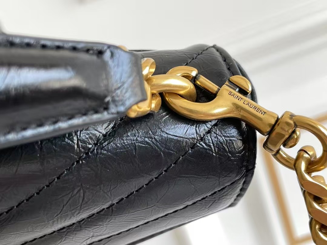 Saint Laurent YSL college mini chain bag in shiny cracked leather