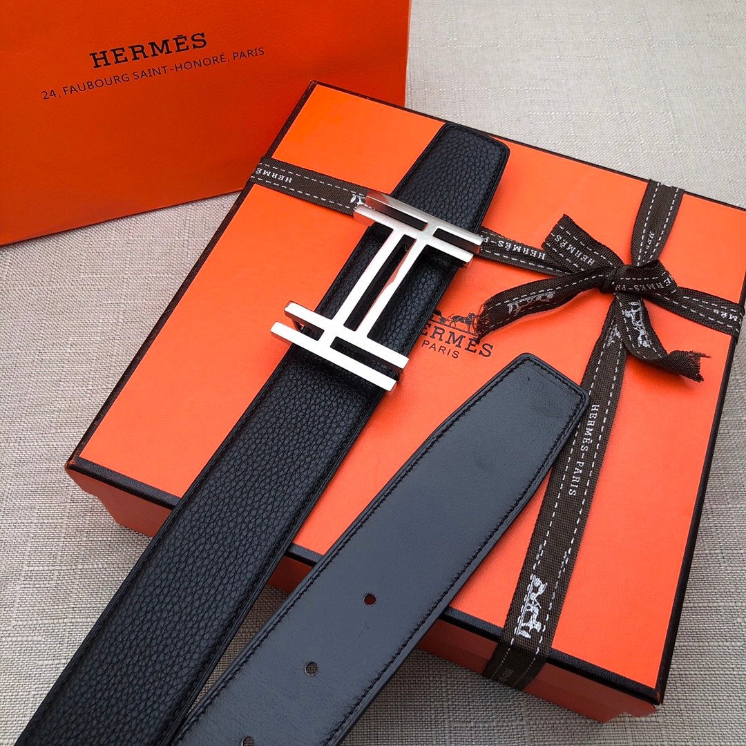 Hermes H Belt Buckle & Reversible Black Belt 380MM
