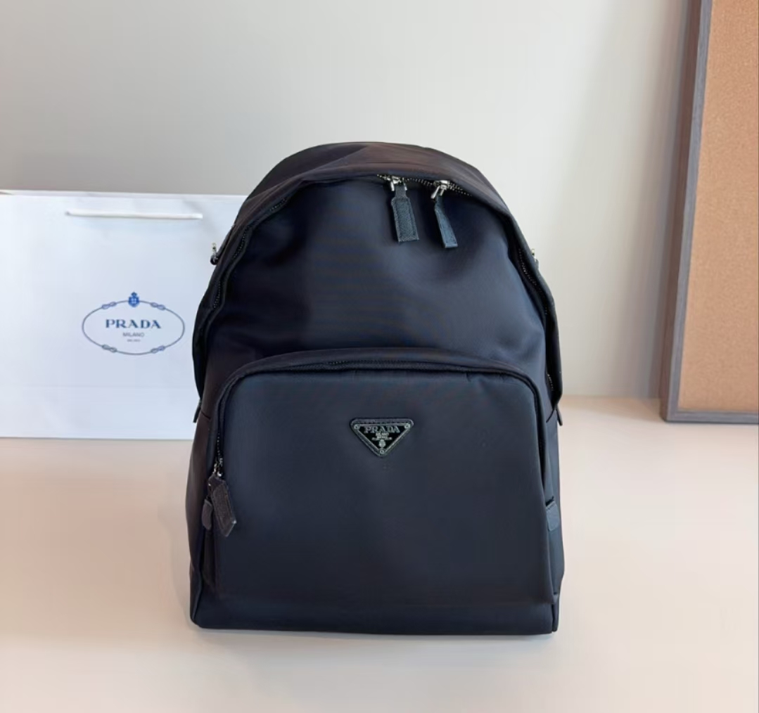 Prada Classic Black Silver Simple Fashion Backpack