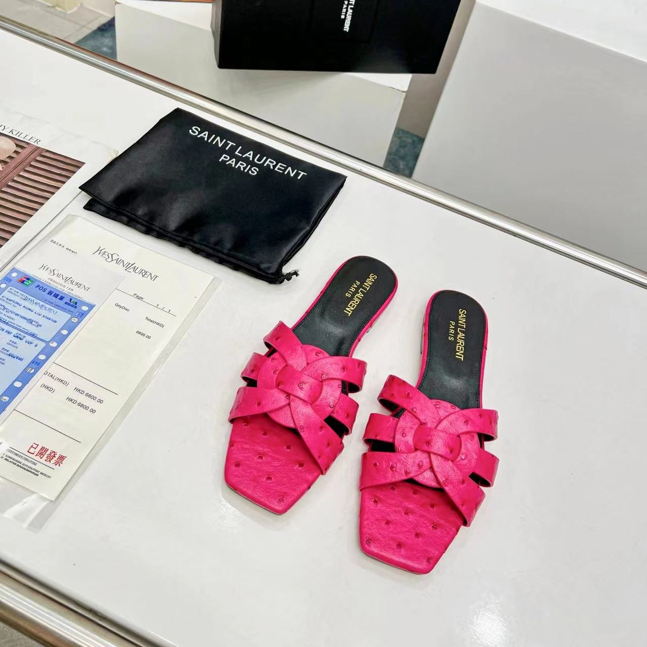 YSL Saint Laurent Nu Pieds Ostrich Pattern