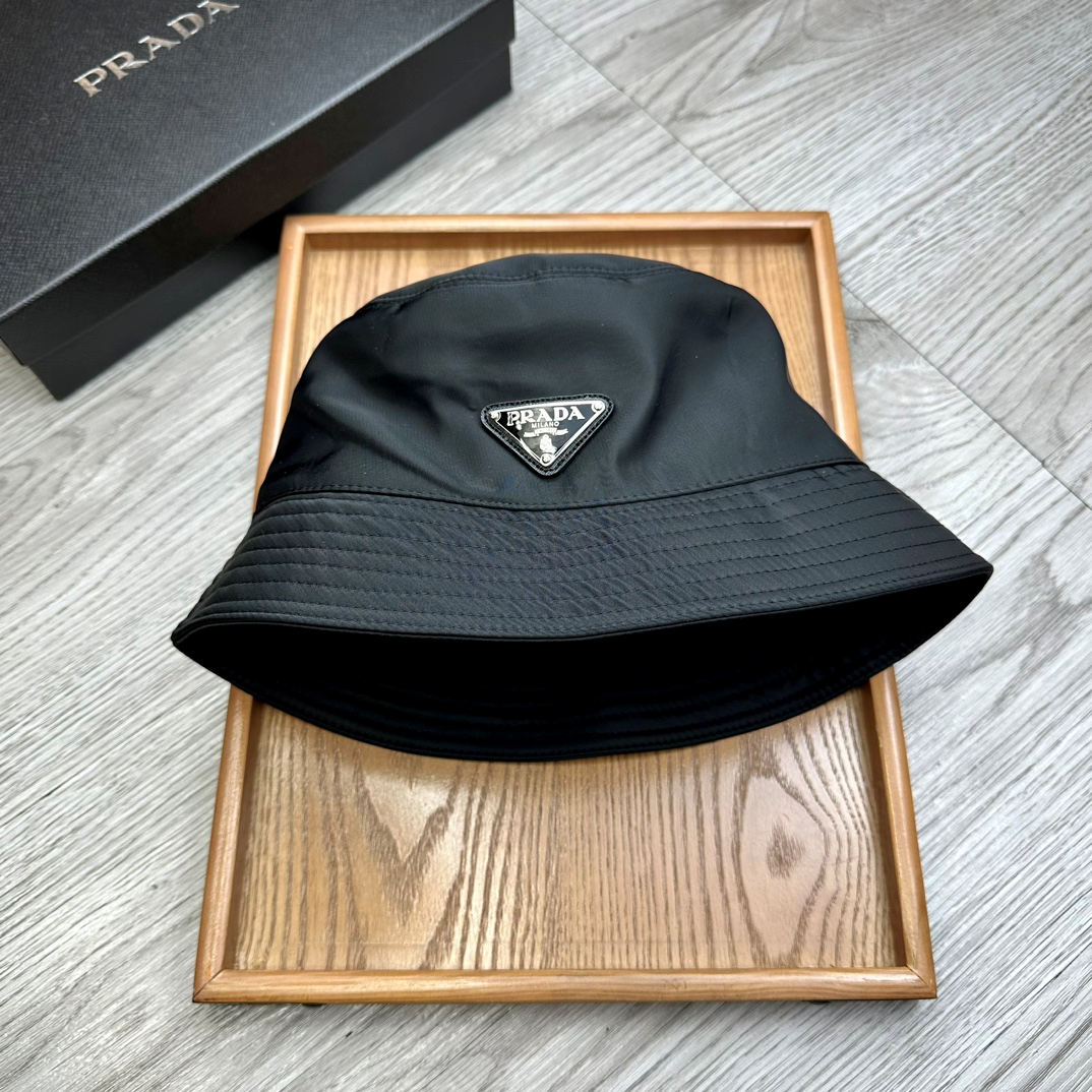 Prada Flat Top Classic Triangle Labeled Iron Fisherman's Hat Sunhat