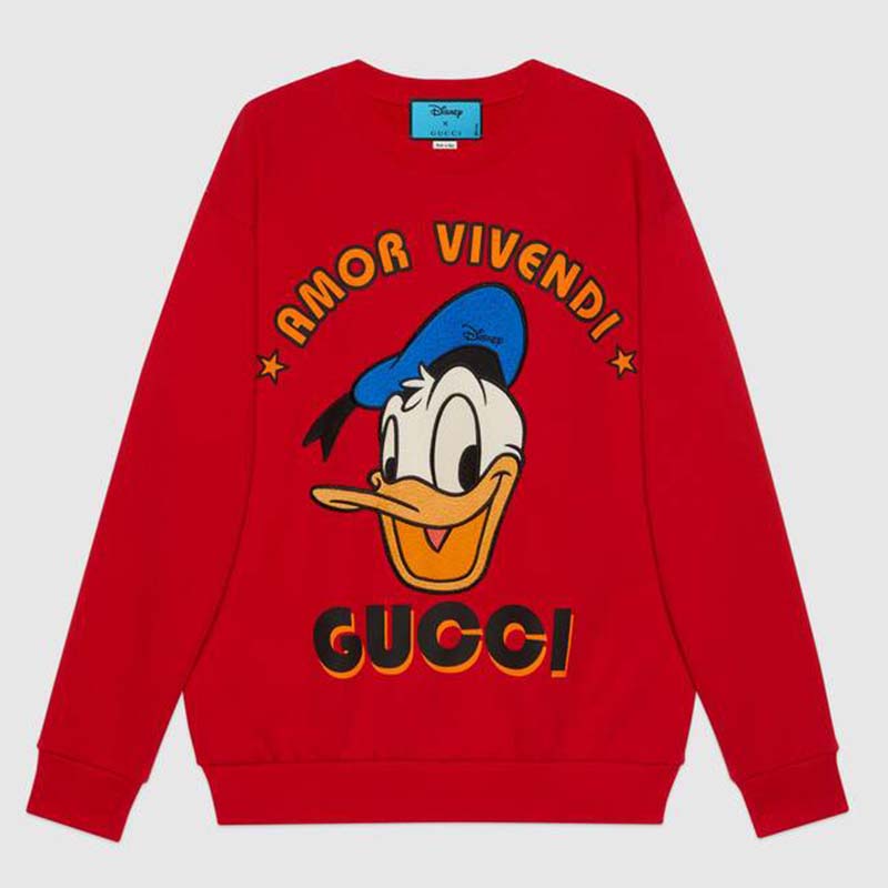 Gucci Men Disney x Gucci Donald Duck Sweatshirt Cotton Crewneck Oversized Fit-Red