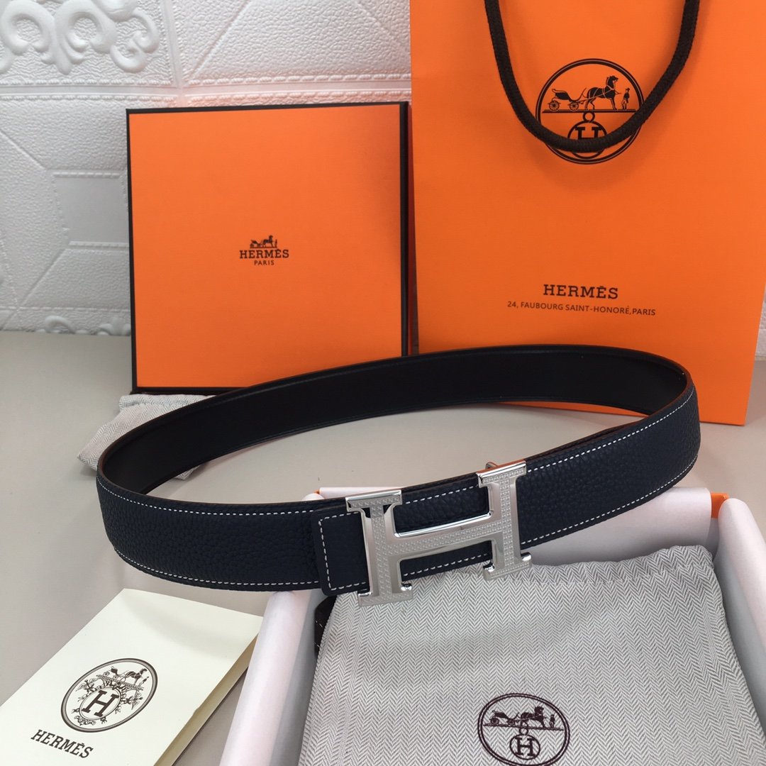 Hermes H Belt Buckle & Reversible Black Belt 380MM